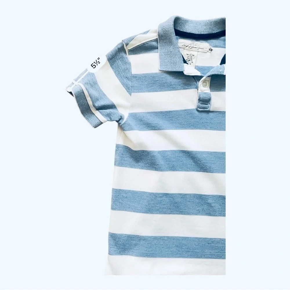 H & M L.O.G.G. polo shirt boy 6-8 years white/blue striped collar buttons cotton